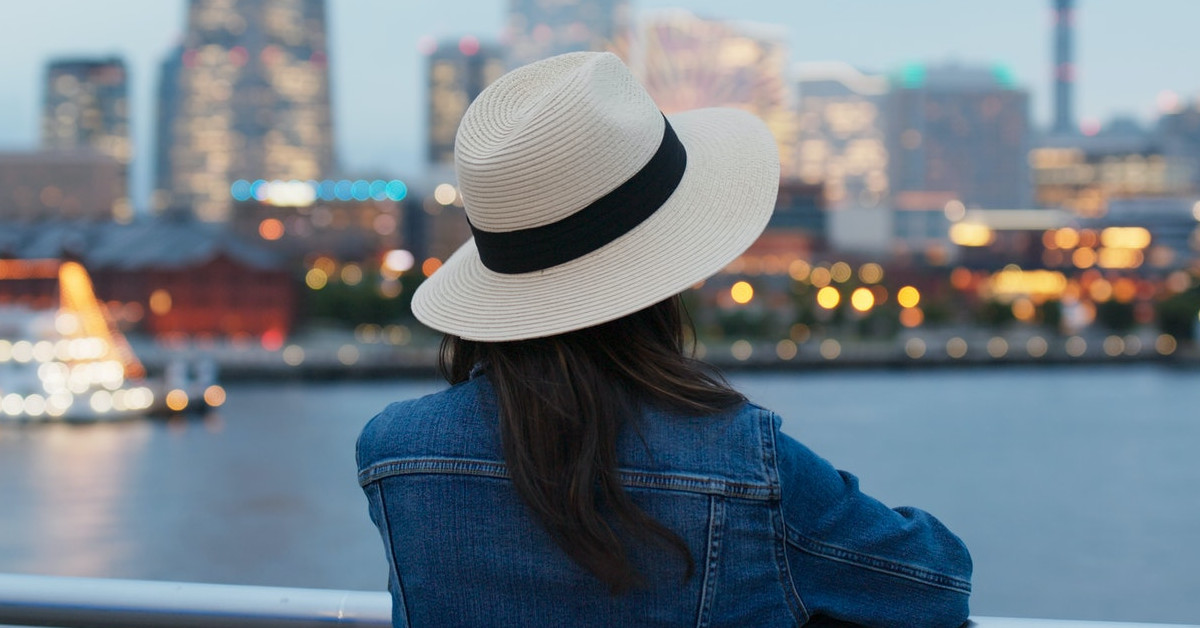 Woman look around in Yokohama city